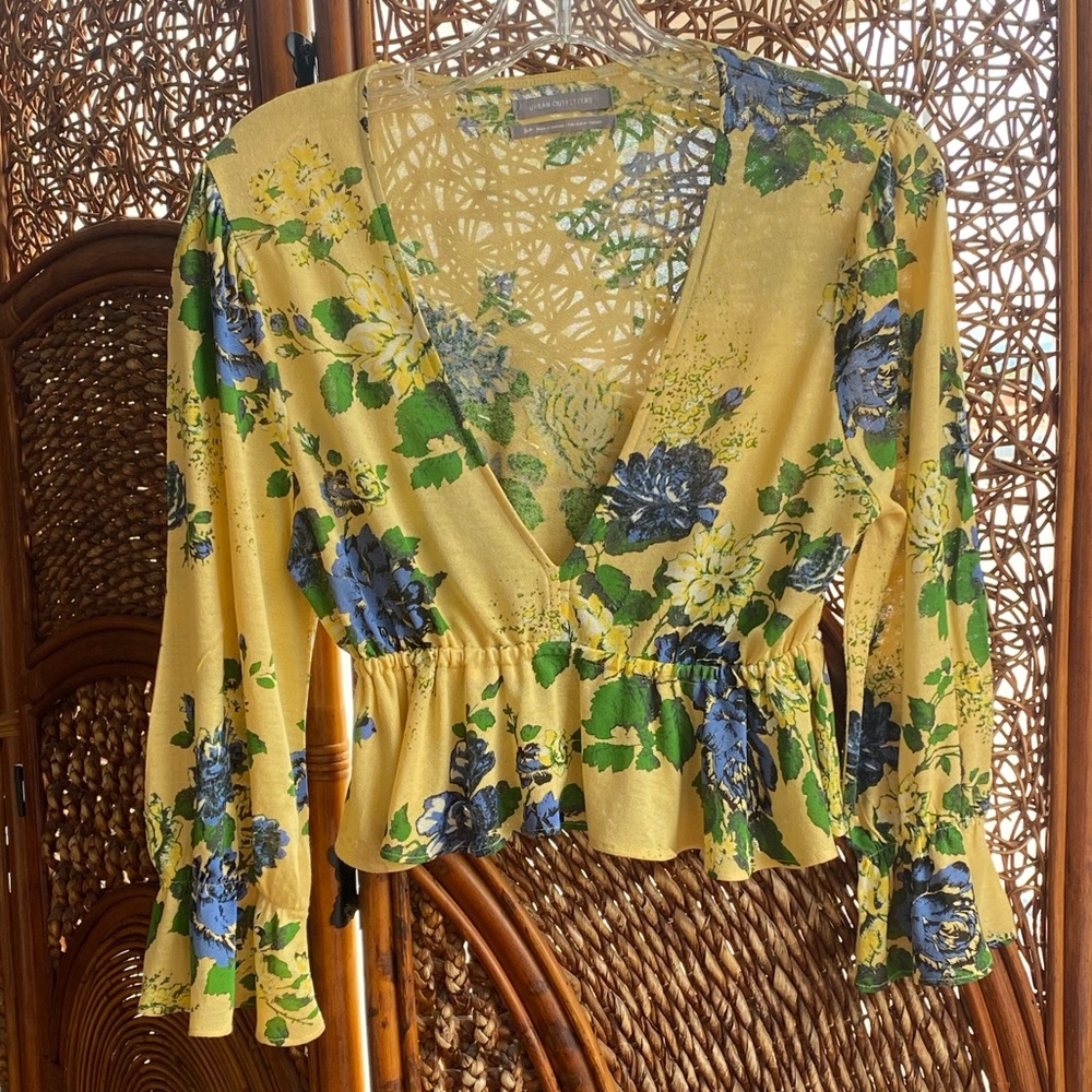 Urban Outfitters Floral Yellow and Blue Ruffles Summer Top Blouse - Picture 5 of 9